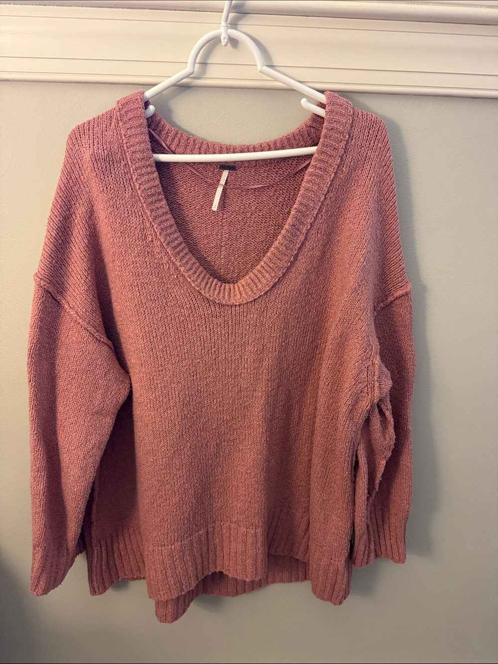 Free People Oversized V-Neck Sweater in Rose